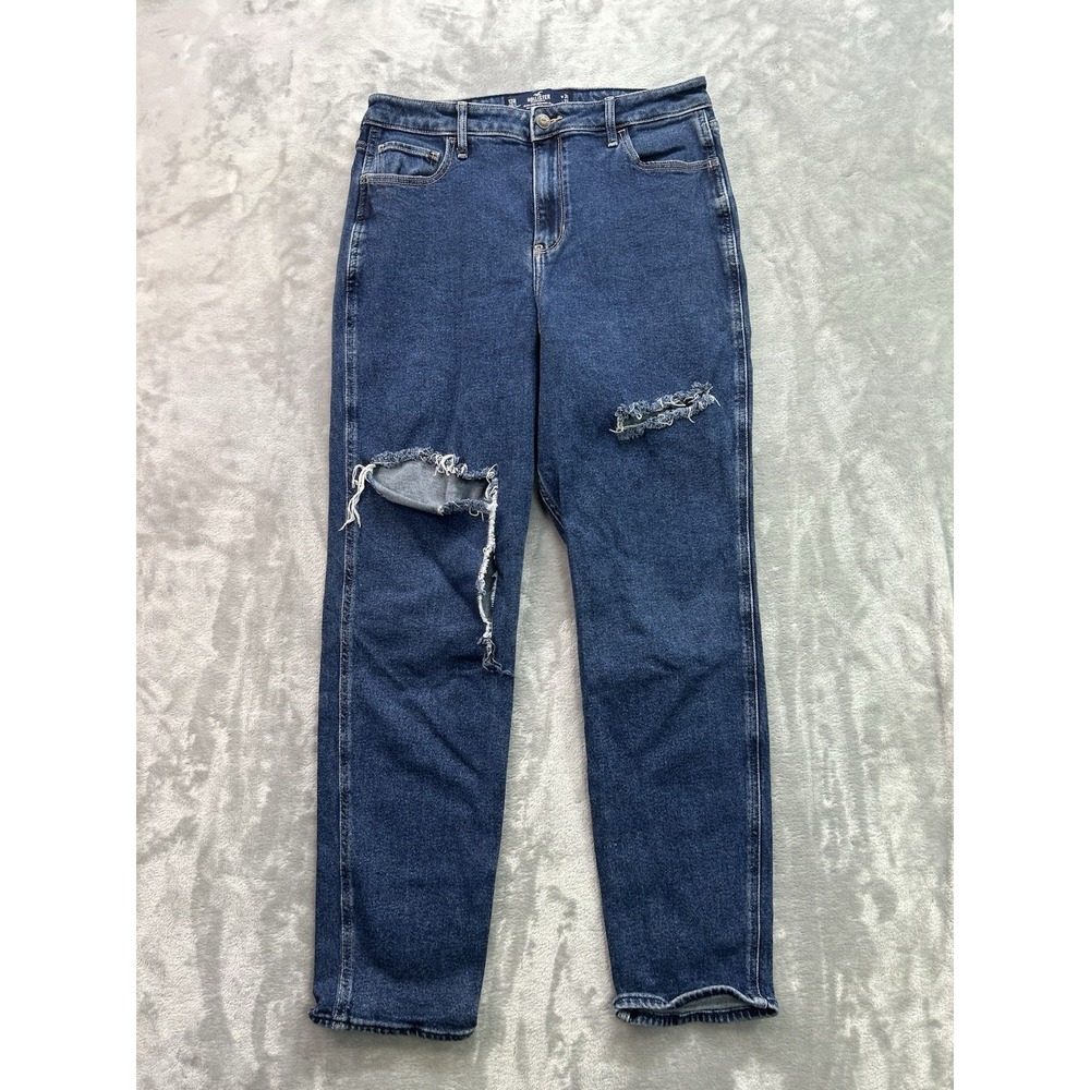 Hollister Jeans Womens Sz 13R Blue Ultra High Rise Mom Jean Distressed Stretch